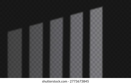 Realistic long shadow overlay effect of arched window frame isolated on transparent background. Abstract silhouette soft blurry shadow arch frame on wall. Vector sun light shade. Scene mockup