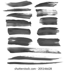 Realistic long smears of black ink or paint vector illustration
