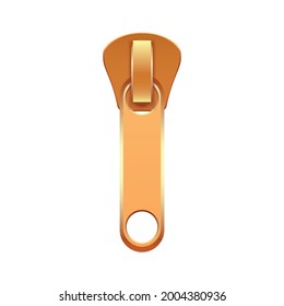 Realistic long zip puller of golden color vector illustration