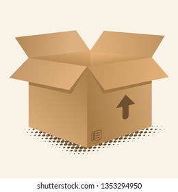 Realistic looking Packaging Brown Carton Box with this side up arrow mark and content check-mark list icon vector element design illustration. - Vector
