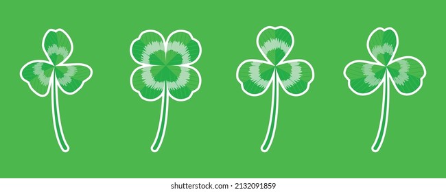 Realistic lucky clover leaf, trefoil, four leaves shamrock isolated on white, for St. Patrick's.
