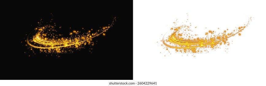 Realistic luminous arc of gold dust with radiant glow effect.
