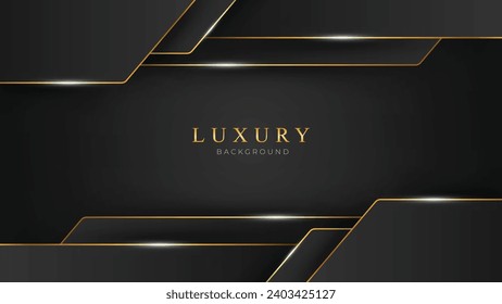 Lujo Realista con líneas doradas en la oscuridad. Fondo abstracto con fondo negro en estilo 3d. Ilustración de vectores de diseño de fondo premium y elegante