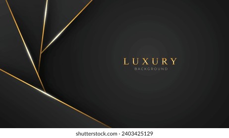 Realistic Luxury Background with Golden Lines on Dark. Abstract Background with Black Backdrop in 3d Style. Premium and Elegant Background Design Vector Illustration