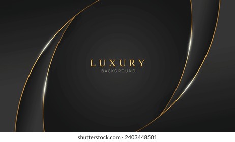 Realistic Luxury Background with Golden Lines on Dark. Abstract Background with Black Backdrop in 3d Style. Premium and Elegant Background Design Vector Illustration