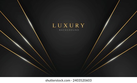 Realistic Luxury Background with Golden Lines. Abstract Background with Black Backdrop in 3d Style. Deluxe and Elegant Background Design Vector Illustration