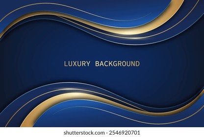 Realistic luxury background green wavy shapes overlapping 3d modern concept with golden line elements. vector illustration