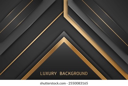 Fondo de lujo realista con Formas geométricas superpuestas en negro y oro. Ilustración vectorial