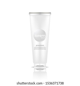 Realistic luxury cosmetic creme bottle in white color, isolated on white background, mockup, 3D illustration for branding design and ads, template, beauty and hygiene concept. Vector Illustration.