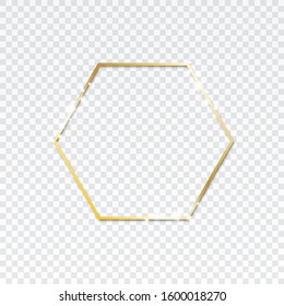 realistic luxury gold shiny border with light effect. elegance of golden glowing hexagon frame line isolated on transparent background. geometric line vector illustration