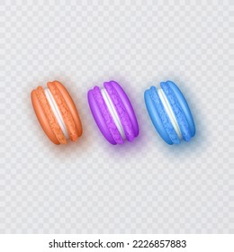 Realistic Macarons. Sweet French Macaroons On White Background.