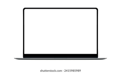 Realistic macbook mockup. Blank white screen laptop vector template. Modern laptop mockup front view, isolated on white background.