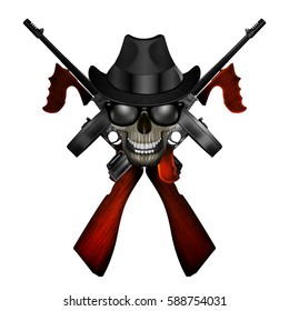  realistic machine with a skull wearing a hat and sunglasses.