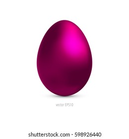 Realistic magenta egg isolated on white background. Happy Easter day. Vector illustration