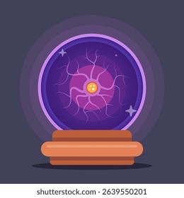 Realistic magic crystal ball with glowing energy and lightnings. Vector illustration