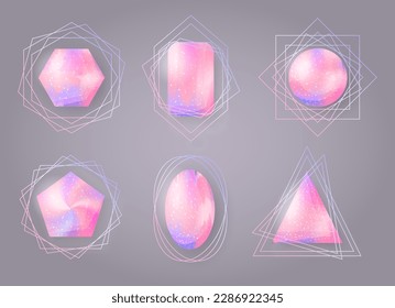Cristal rosa mágico realista. El cuarzo de rosa amuleta piedras semipreciosas brillantes y símbolos mágicos. Diseño de estilo boho.