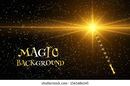 Realistic magic wand with bright sparkles on a transparent background.