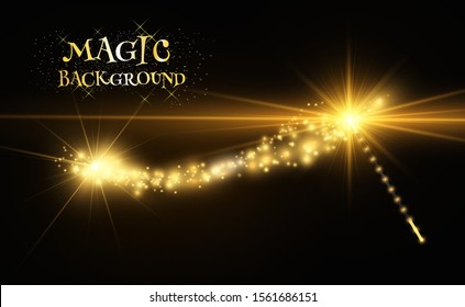 Realistic magic wand with bright sparkles on a transparent background.