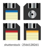 Realistic Magnetic Floppy Disc Set. Obsolete computer equipment and storage devices vector art