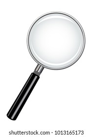 A realistic magnifying glass design isolated on a white background