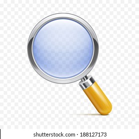 Realistic magnifying glass, isolated background