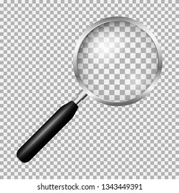 Realistic magnifying glass isolated on transparent background, vector illustration