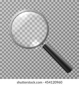 Realistic Magnifying Glass Isolated On Checkered Background Vector Illustration. Magnifying Glass Object For Zoom And Tool With Lens For Magnifying