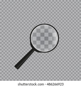 Realistic magnifying glass isolated on checkered background .Magnifying glass object for zoom and tool with lens for magnifying. Vector illustration.