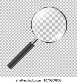 Realistic magnifying glass. Lens vector illustration on a transparent background.