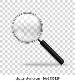 Realistic Magnifying Glass. Magnifier Mockup On Transparent Background.