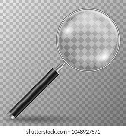 Realistic Magnifying glass on transparent vector background.