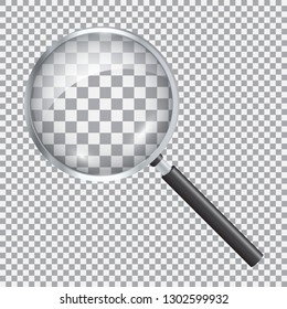 Realistic magnifying glass on transparent background. Vector illustration