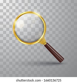 Realistic magnifying glass on a transparent background. Vector illustration.