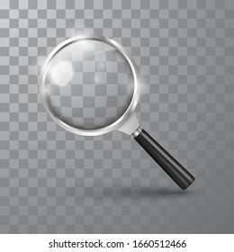 Realistic magnifying glass on a transparent background. Vector illustration.