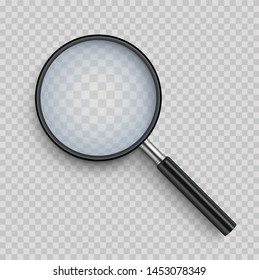 Realistic Magnifying glass with shadow on a transparent background - stock vector.