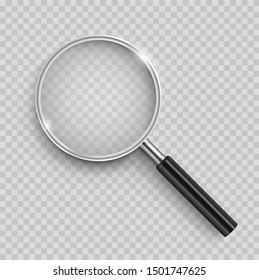 Realistic Magnifying glass and shadow transparent background    stock vector 