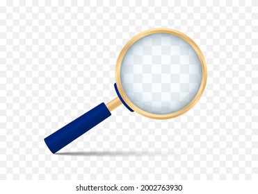 Realistic magnifying glass with shadow on a transparent background. Loupe for magnify. Vector illustration