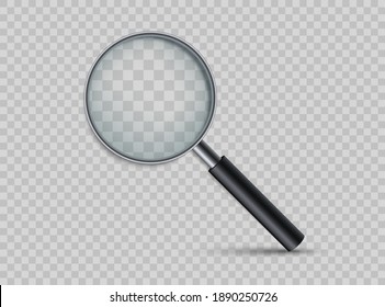 Realistic magnifying glass. Magnifying tool with shadow. Loupe for magnify on a transparent background.