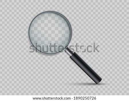 Realistic magnifying glass. Magnifying tool with shadow. Loupe for magnify on a transparent background.