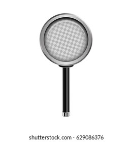 Realistic Magnifying glass. Vector illustration. Round loupe icon with transparent glass. Analytics, search, discovery, inspect, examine, study, science concept. Isolated on white.