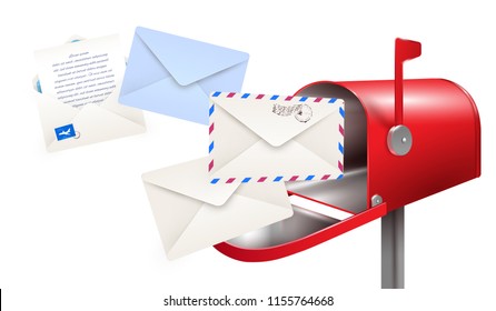Realistic mailbox letters composition with images of classic mail box and paper envelopes for letters vector illustration
