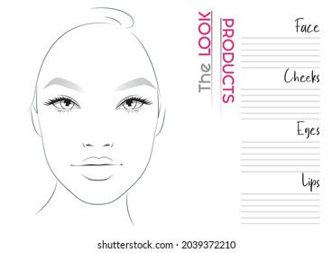 Realistic Makeup Artist Face Chart Blank Template. Vector Illustration