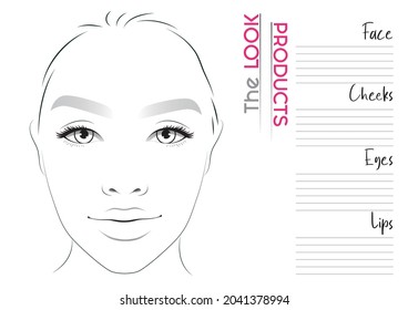Realistic Makeup Artist Face Chart Blank Template. Vector Illustration