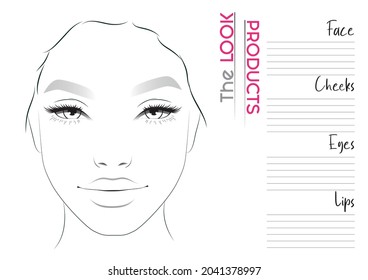 Realistic Makeup Artist Face Chart Blank Template. Vector Illustration