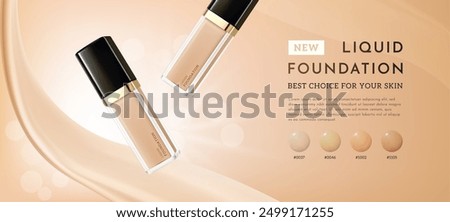 Realistic Makeup Bottle with Liquid Foundation Banner Template, Vector Illustration