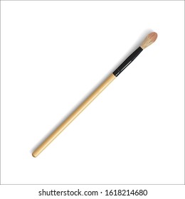 Realistic makeup brush for eyeshadow, concealer top view. 3d makeup tool isolated on white background. Vector illustration