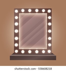 Realistic makeup mirror with bulbs vector illustration