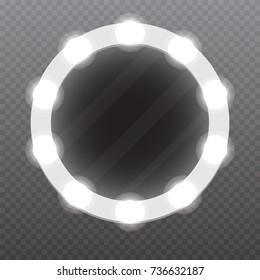 Realistic makeup mirror with bulbs. Vector illustration.