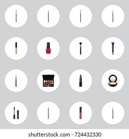 Realistic Make-Up Product, Brow Makeup Tool, Eye Paintbrush And Other Vector Elements. Set Of Maquillage Realistic Symbols Also Includes Eyelashes, Blusher, Stick Objects.