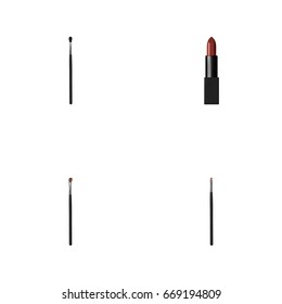 Realistic Make-Up Product, Contour Style Kit, Eye Paintbrush And Other Vector Elements. Set Of Cosmetics Realistic Symbols Also Includes Lipstick, Cosmetic, Pomade Objects.